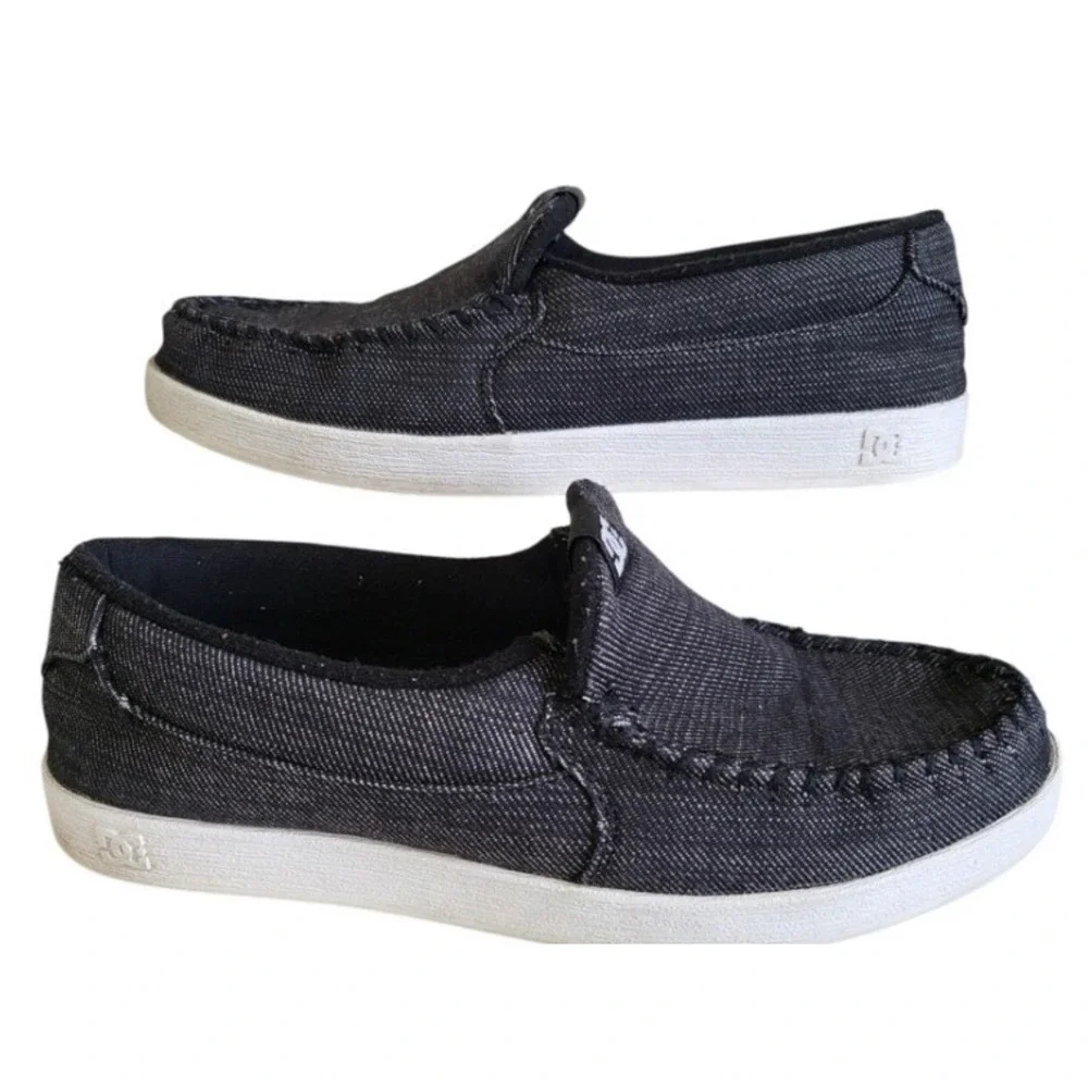 DC Villain TX Men's Size 12 Black Denim Moc Toe Slip-On Skate Shoes